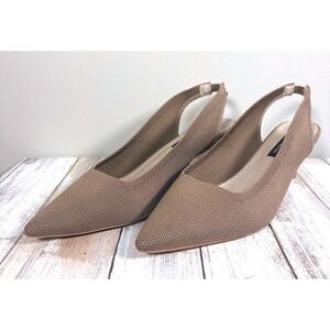 French Connection Viva Slingback Pump Womens 9 Tan Excellent Knit Kitten Heel